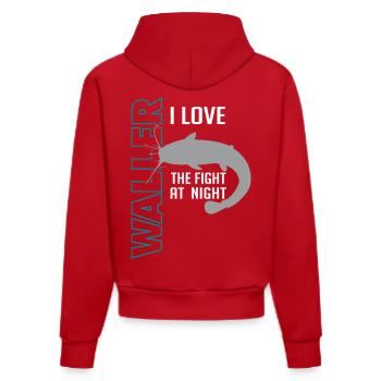 Waller fischen Nachtangeln Angler und Anglerin - Organic Fitted Hoodie Made in EU - Rot - Hinten
