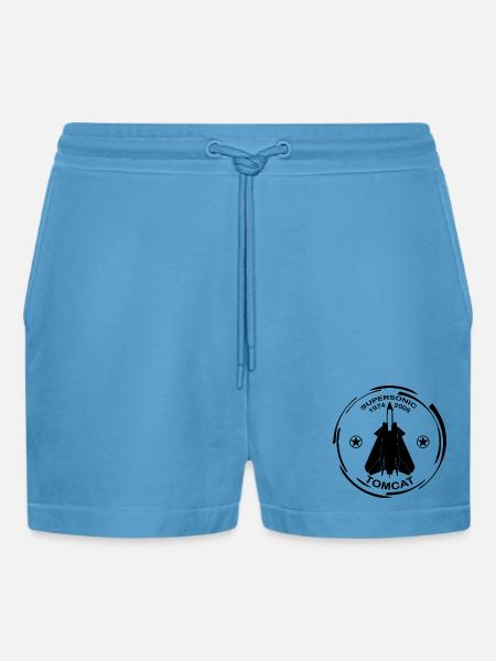 Plane F14 Tomcat - Organic Relaxed Cropped Shorts Made in EU -  Sol Blue