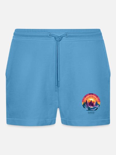 Sunrise Over Peaks - Organic Relaxed Cropped Shorts Made in EU - Sol Blue