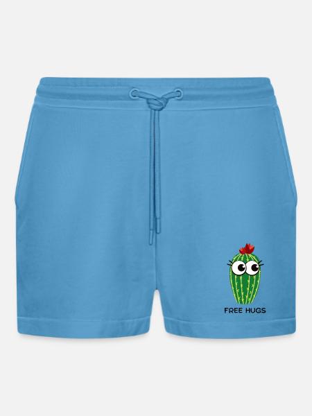 Free Hugs Cactus - Organic Relaxed Cropped Shorts Made in EU - Sol Blue
