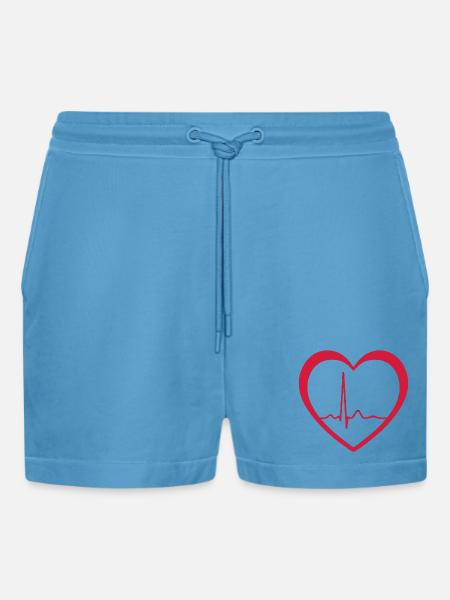 Heartbeat ECG Line Medical Pulse Wave Icon Vector - Organic Relaxed Cropped Shorts Made in EU - Sol Blue