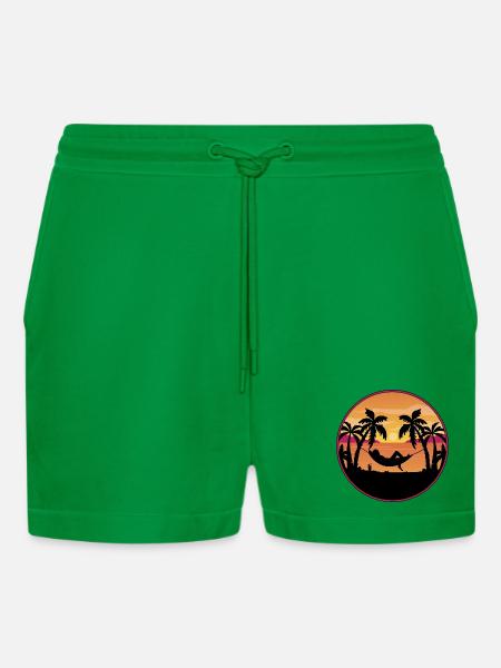 Palm Trees Hammock Sunset - Organic Relaxed Cropped Shorts Made in EU - City Green
