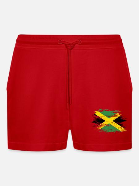 Jamaica flag used - Organic Relaxed Cropped Shorts Made in EU - red