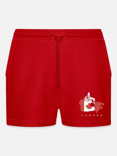 Silhouette du Canada avec feuille d’érable - Short bio décontracté court fabriqué en UE - rouge