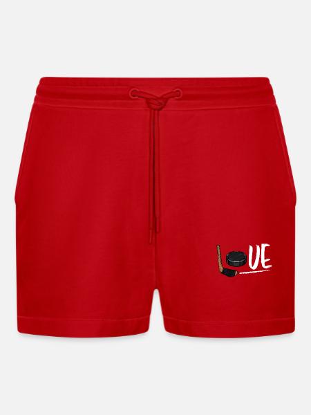 ice Hockey - Organic Relaxed Cropped Shorts Made in EU - red
