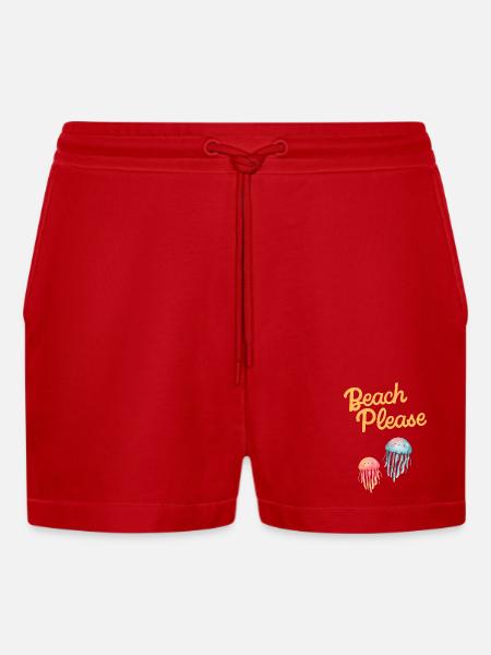 beach please jellyfish - Organic Relaxed Cropped Shorts Made in EU - red