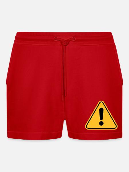 Warning sign / Exclamation point - Organic Relaxed Cropped Shorts Made in EU - red