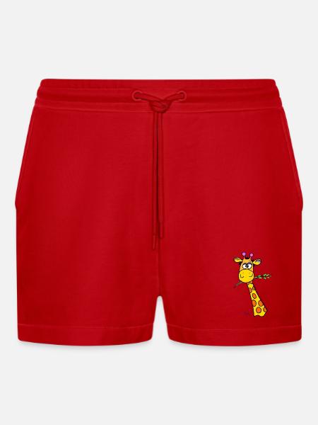 Cute Giraffe - Organic Relaxed Cropped Shorts Made in EU - red