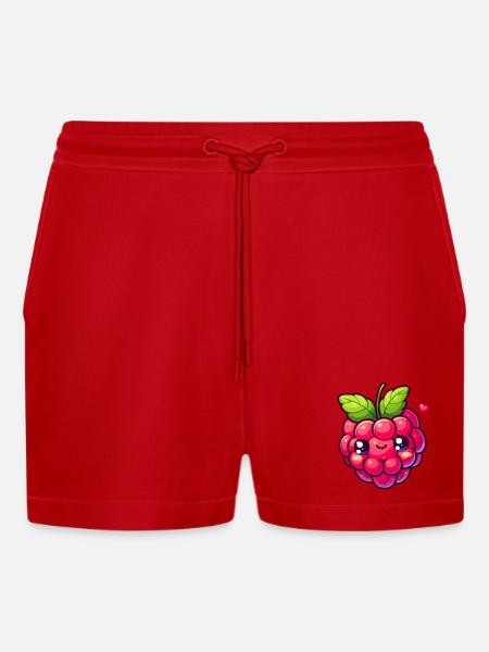 Raspberry - Heart - Organic Relaxed Cropped Shorts Made in EU - red