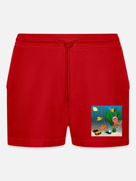 Marine life - Organic Relaxed Cropped Shorts Made in EU - red