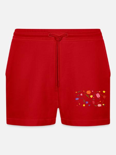 Blumen - Organic Relaxed Cropped Shorts Made in EU - Rot