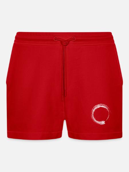 Circle design brush icon white - Organic Relaxed Cropped Shorts Made in EU - red