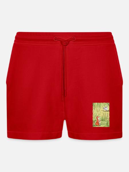 Waldgespräch: Fuchs und Eule - Organic Relaxed Cropped Shorts Made in EU - Rot