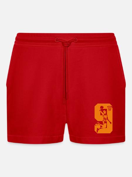 NUMBER 9 BASKETBALL 9TH BIRTHDAY - Organic Relaxed Cropped Shorts Made in EU - red