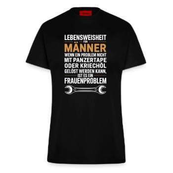 Lebensweisheit für Männer Werkstatt JGA Handwerker - Fitted T-Shirt - made by SPREAD - SOLID BLACK - Vorne