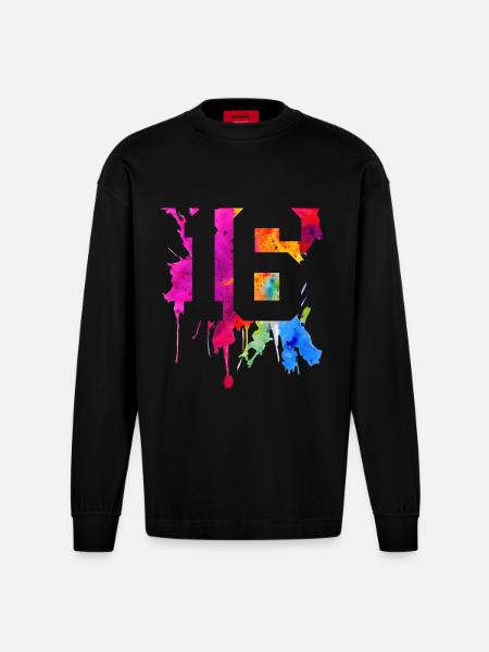 16 YEARS 16TH BIRTHDAY - Heavyweight Oversized Organic Longsleeve Shirt Made in EU - SOLID BLACK
