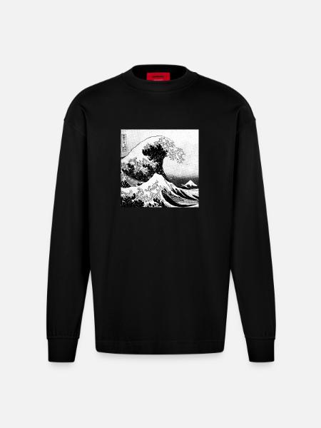 Japanese wave Kanagawa Style bd - Heavyweight Oversized Organic Longsleeve Shirt Made in EU - SOLID BLACK