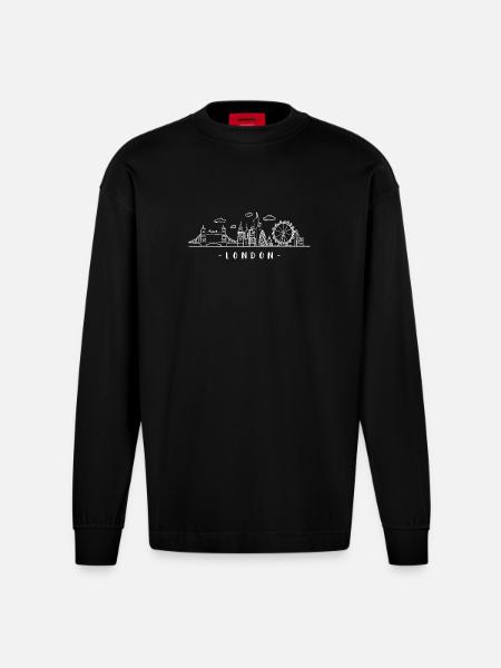 London Capital England Skyline Tower-Bridge - Manches longues bio épais oversize fabriqué en UE - SOLID BLACK