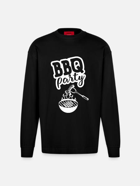 BBQ PARTY Kitchen Apron - Heavyweight Oversized Organic Longsleeve Shirt Made in EU - SOLID BLACK
