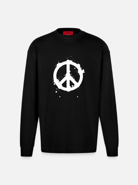 Peace Splash Guerrilla Print Style - Heavyweight Oversized Organic Longsleeve Shirt Made in EU - SOLID BLACK