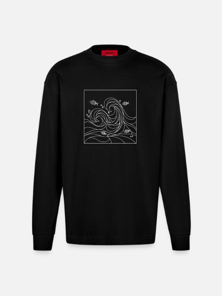 geometric ocean - Heavyweight Oversized Organic Longsleeve Shirt Made in EU - SOLID BLACK
