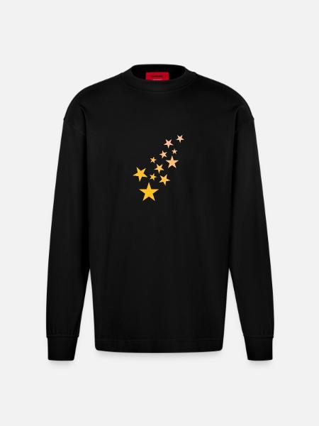 Star asterisk pattern starry sky - Heavyweight Oversized Organic Longsleeve Shirt Made in EU - SOLID BLACK