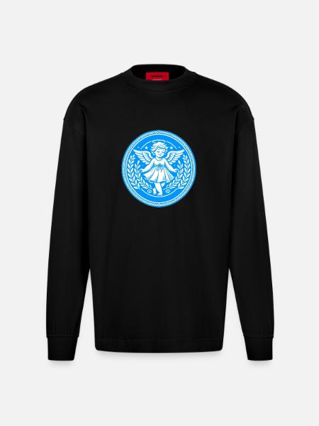 Guardian Angel Logo - Heavyweight Oversized Organic Longsleeve Shirt Made in EU - SOLID BLACK