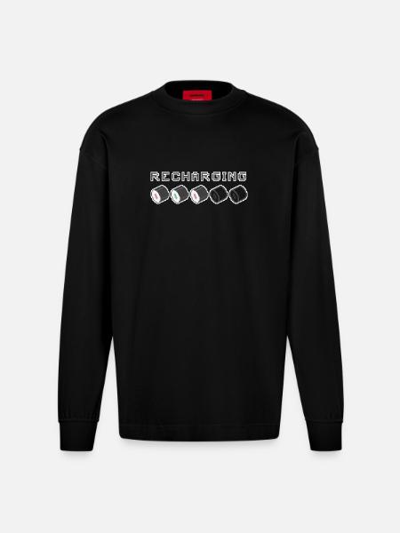 Recharging Pixel Sushi - Heavyweight Oversized Organic Longsleeve Shirt Made in EU - SOLID BLACK
