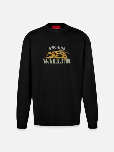 Team Waller - Wels fischen - Heavyweight Oversized Organic Langarmshirt Made in EU - SOLID BLACK