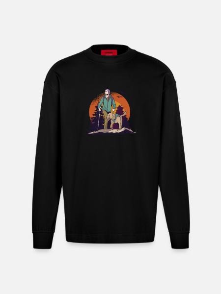 Walking with the dog - Heavyweight Oversized Organic Longsleeve Shirt Made in EU - SOLID BLACK