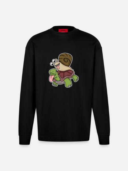 Tortue et escargot - Manches longues bio épais oversize fabriqué en UE - SOLID BLACK