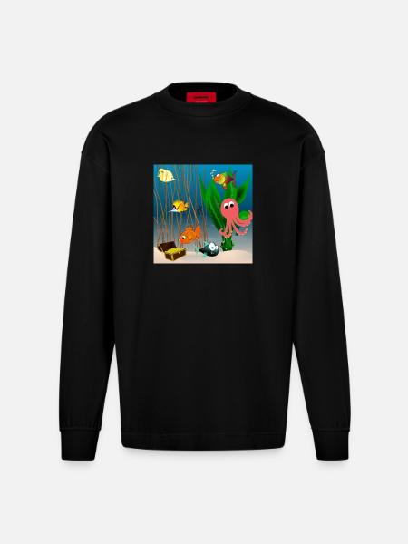 Marine life - Heavyweight Oversized Organic Longsleeve Shirt Made in EU - SOLID BLACK