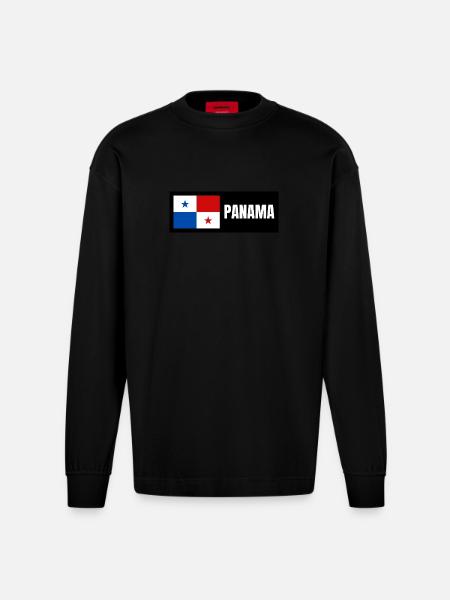 Panama Flagge - Heavyweight Oversized Organic Langarmshirt Made in EU - SOLID BLACK