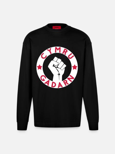 Cymru Gadarn - Heavyweight Oversized Organic Langarmshirt Made in EU - SOLID BLACK