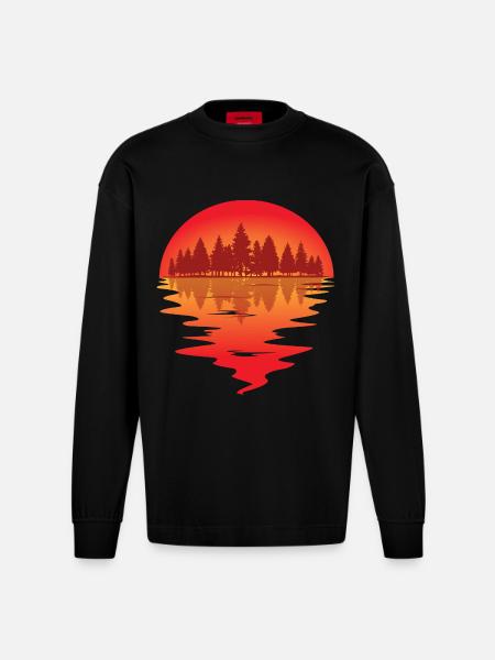 Sunset at the forest lake - Heavyweight Oversized Organic Longsleeve Shirt Made in EU - SOLID BLACK