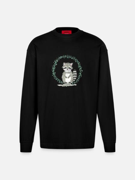 racoon - Heavyweight Oversized Organic Longsleeve Shirt Made in EU - SOLID BLACK
