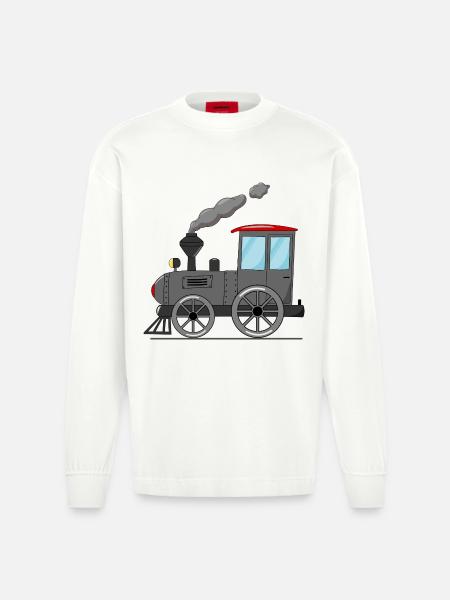 Children's train railway grey - Heavyweight Oversized Organic Longsleeve Shirt Made in EU - OFF WHITE