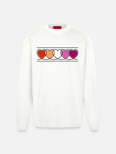 Lesbian Lesbian Hearts - Heavyweight Oversized Organic Longsleeve Shirt Made in EU - OFF WHITE