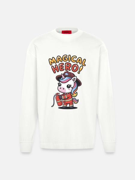 Magical Hero! - Heavyweight Oversized Organic Longsleeve Shirt Made in EU - OFF WHITE