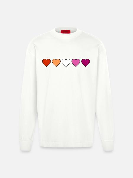 Lesbian Lesbian Lesbian Hearts - Heavyweight Oversized Organic Longsleeve Shirt Made in EU - OFF WHITE