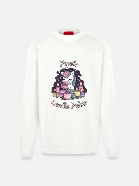 Mystic Candle Maker. - Heavyweight Oversized Organic Longsleeve Shirt Made in EU - OFF WHITE