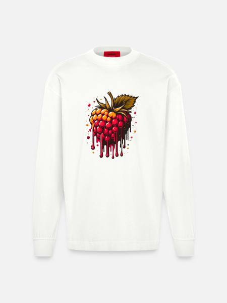 Two-tone dripping raspberry - Heavyweight Oversized Organic Longsleeve Shirt Made in EU - OFF WHITE