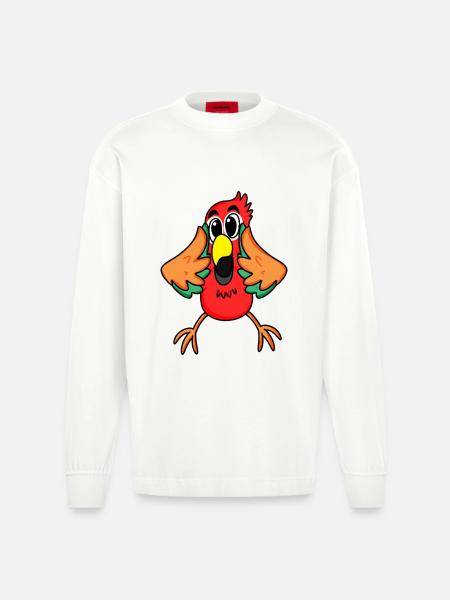 Parrot jungle - Heavyweight Oversized Organic Longsleeve Shirt Made in EU - OFF WHITE