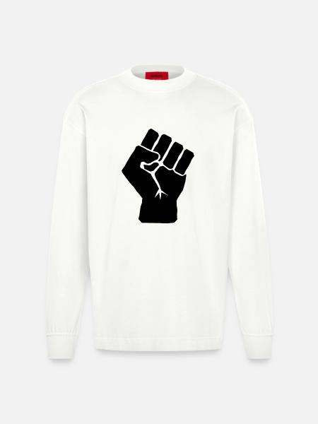 Poing levé de solidarité - Manches longues bio épais oversize fabriqué en UE - OFF WHITE