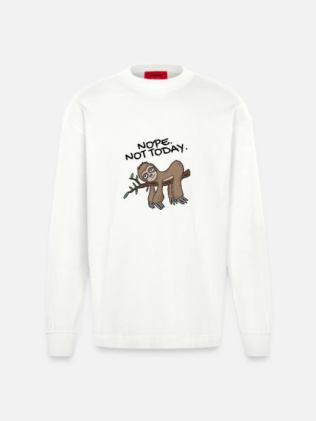 Sloth Nope not today - Heavyweight Oversized Organic Longsleeve Shirt Made in EU - OFF WHITE