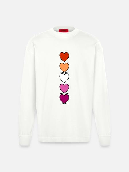 Lesbian Lesbian Lesbian Hearts - Heavyweight Oversized Organic Longsleeve Shirt Made in EU - OFF WHITE