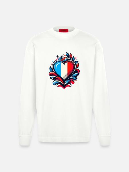 Heart French Flag - Heavyweight Oversized Organic Longsleeve Shirt Made in EU - OFF WHITE