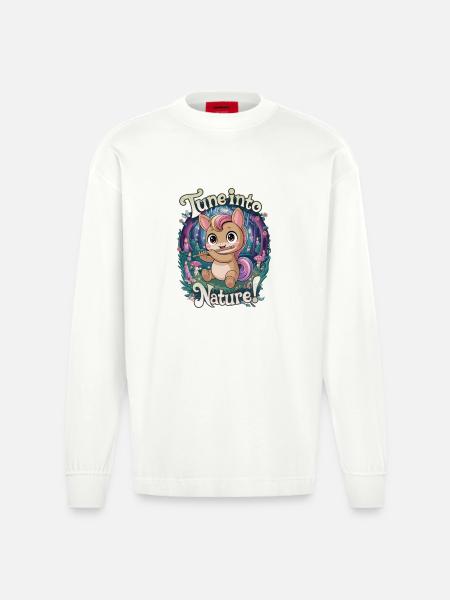 Tune Into Nature! - Heavyweight Oversized Organic Longsleeve Shirt Made in EU - OFF WHITE