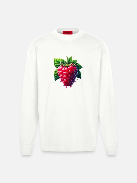 Runny leafy raspberry - Heavyweight Oversized Organic Longsleeve Shirt Made in EU - OFF WHITE