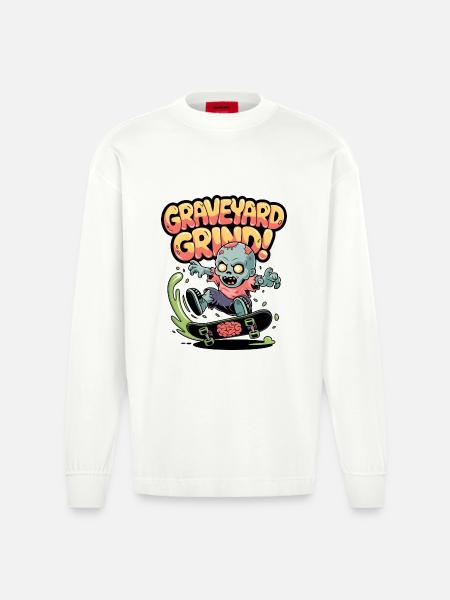 Friedhofs-Grind! - Heavyweight Oversized Organic Langarmshirt Made in EU - OFF WHITE